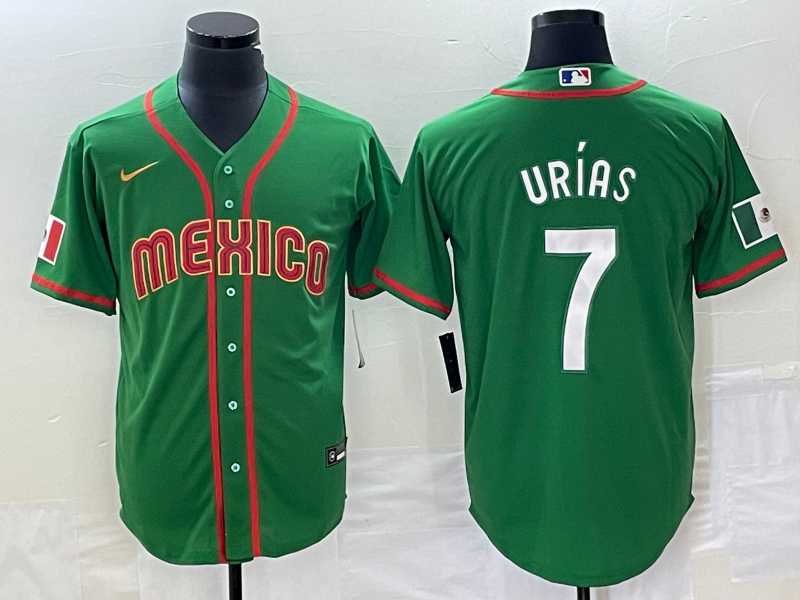 Mens Mexico Baseball #7 Julio Urias 2023 Green World Classic Stitched Jersey
